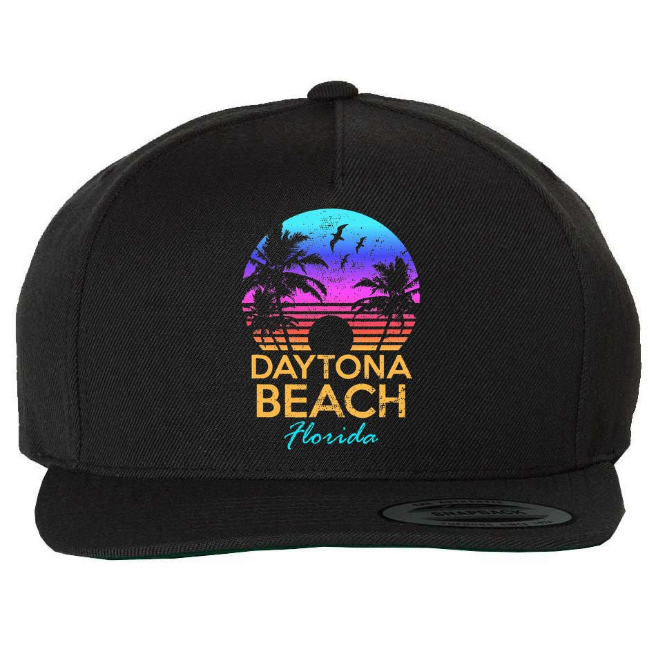 Daytona Beach Florida Vintage Sunset Summer Vibe Graphic Wool Snapback Cap