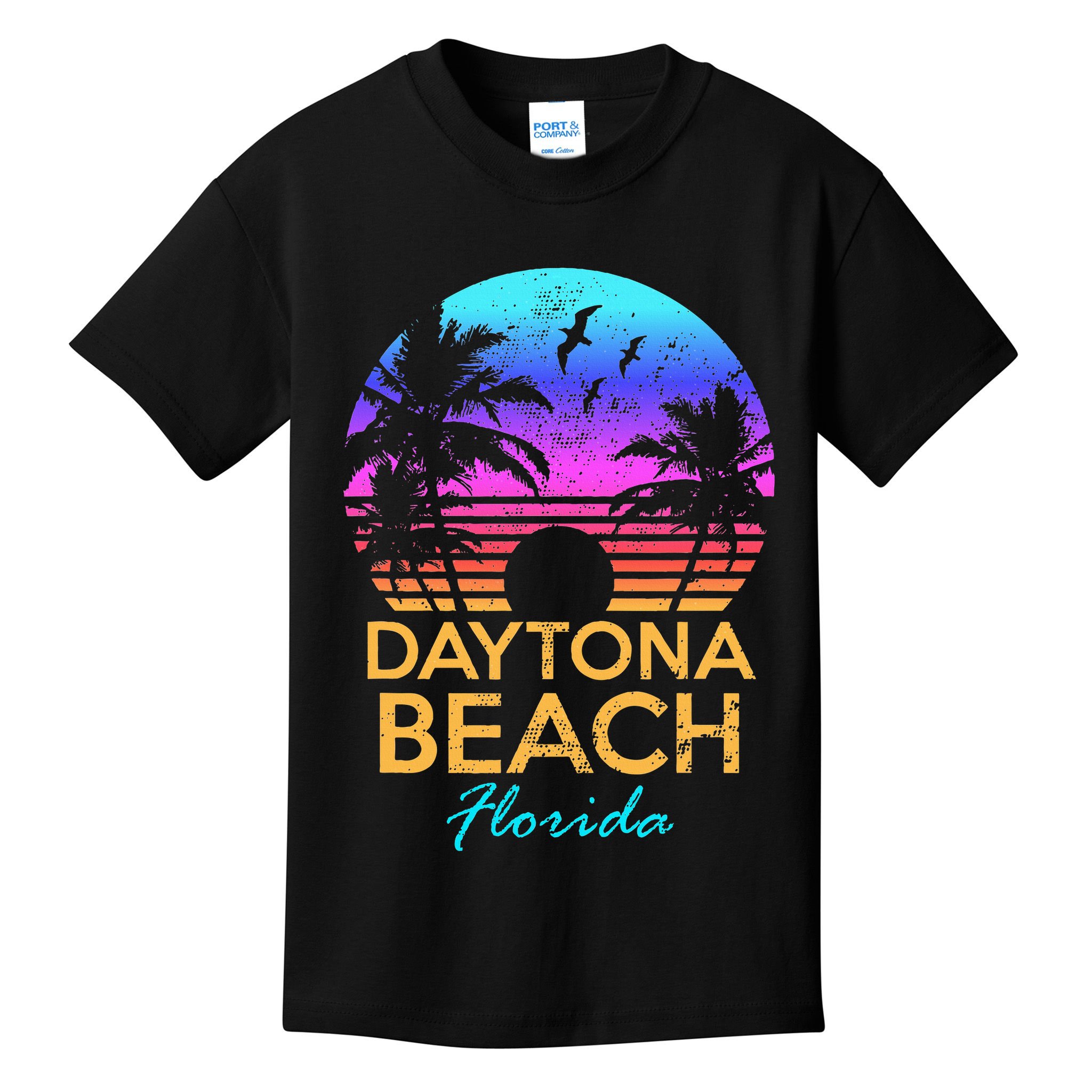 Daytona Beach Florida Vintage Sunset Summer Vibe Graphic Kids T-Shirt