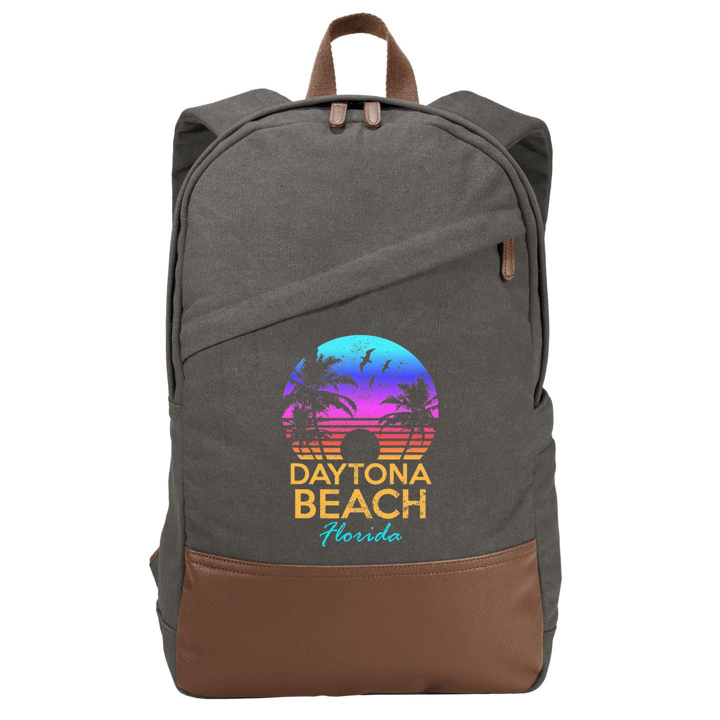 Daytona Beach Florida Vintage Sunset Summer Vibe Graphic Cotton Canvas Backpack