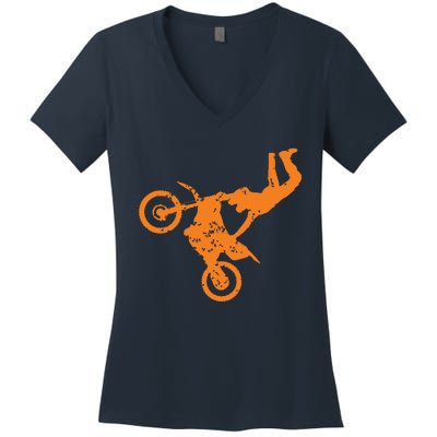 DIRT BIKE FREESTYLE Motocross Women's V-Neck T-Shirt