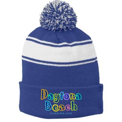 Daytona Beach Florida Souvenir Meaningful Gift Stripe Pom Pom Beanie