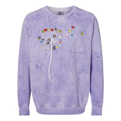 Dandelion Books Flower Reading Teacher Librarian Bookworm Colorblast Crewneck Sweatshirt