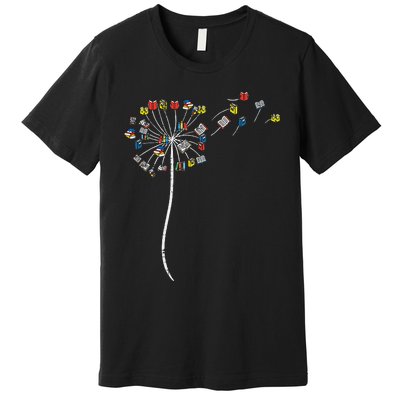 Dandelion Books Flower Reading Teacher Librarian Bookworm Premium T-Shirt