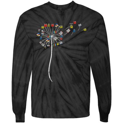 Dandelion Books Flower Reading Teacher Librarian Bookworm Tie-Dye Long Sleeve Shirt