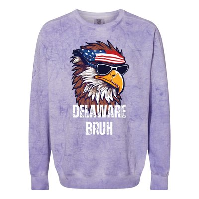 Delaware Bruh Funny Usa Bald Eagle American Flag Colorblast Crewneck Sweatshirt