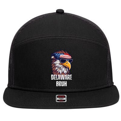 Delaware Bruh Funny Usa Bald Eagle American Flag 7 Panel Mesh Trucker Snapback Hat