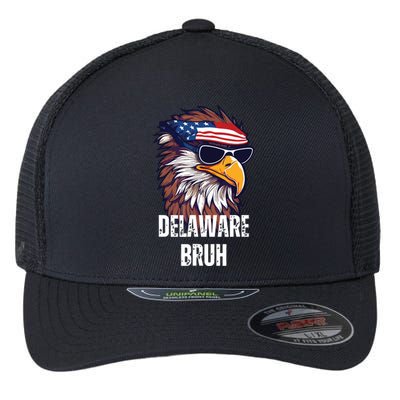 Delaware Bruh Funny Usa Bald Eagle American Flag Flexfit Unipanel Trucker Cap