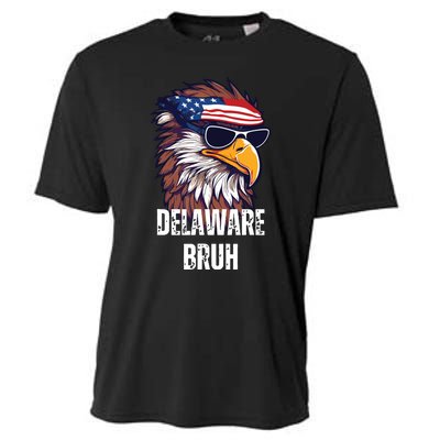 Delaware Bruh Funny Usa Bald Eagle American Flag Cooling Performance Crew T-Shirt