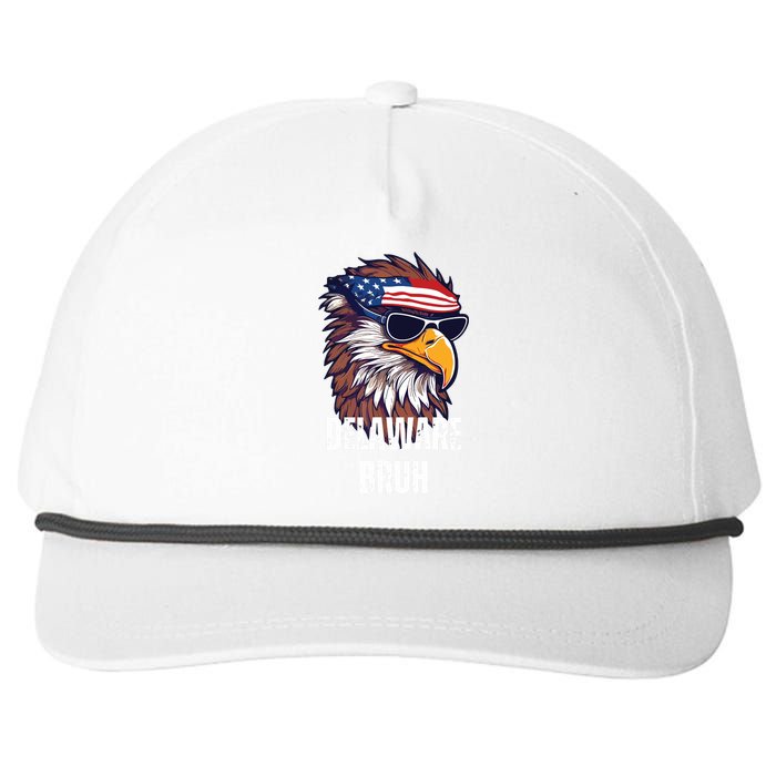 Delaware Bruh Funny Usa Bald Eagle American Flag Snapback Five-Panel Rope Hat