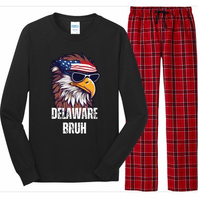 Delaware Bruh Funny Usa Bald Eagle American Flag Long Sleeve Pajama Set