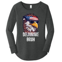 Delaware Bruh Funny Usa Bald Eagle American Flag Women's Perfect Tri Tunic Long Sleeve Shirt