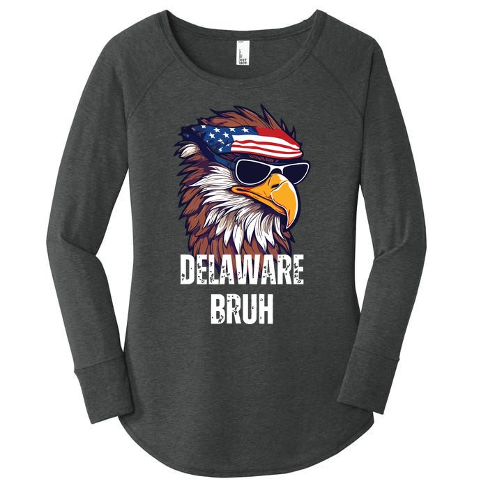 Delaware Bruh Funny Usa Bald Eagle American Flag Women's Perfect Tri Tunic Long Sleeve Shirt