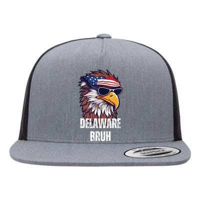 Delaware Bruh Funny Usa Bald Eagle American Flag Flat Bill Trucker Hat