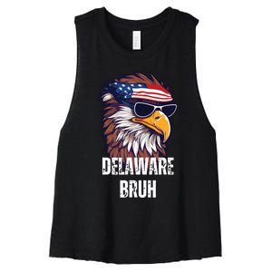 Delaware Bruh Funny Usa Bald Eagle American Flag Women's Racerback Cropped Tank