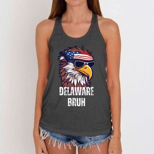 Delaware Bruh Funny Usa Bald Eagle American Flag Women's Knotted Racerback Tank