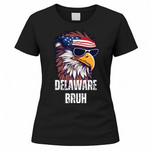 Delaware Bruh Funny Usa Bald Eagle American Flag Women's T-Shirt