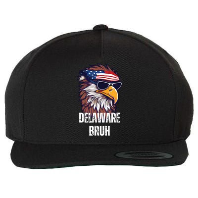 Delaware Bruh Funny Usa Bald Eagle American Flag Wool Snapback Cap