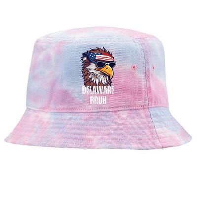 Delaware Bruh Funny Usa Bald Eagle American Flag Tie-Dyed Bucket Hat