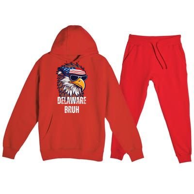 Delaware Bruh Funny Usa Bald Eagle American Flag Premium Hooded Sweatsuit Set