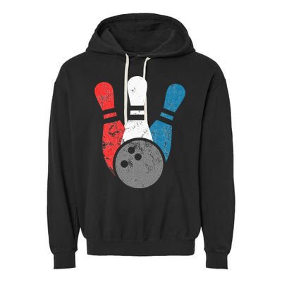 Distressed Bowling For Men Bowling Pins And Ball Garment-Dyed Fleece Hoodie