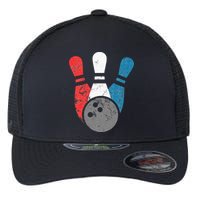Distressed Bowling For Men Bowling Pins And Ball Flexfit Unipanel Trucker Cap