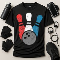 Distressed Bowling For Men Bowling Pins And Ball Cooling Performance Crew T-Shirt