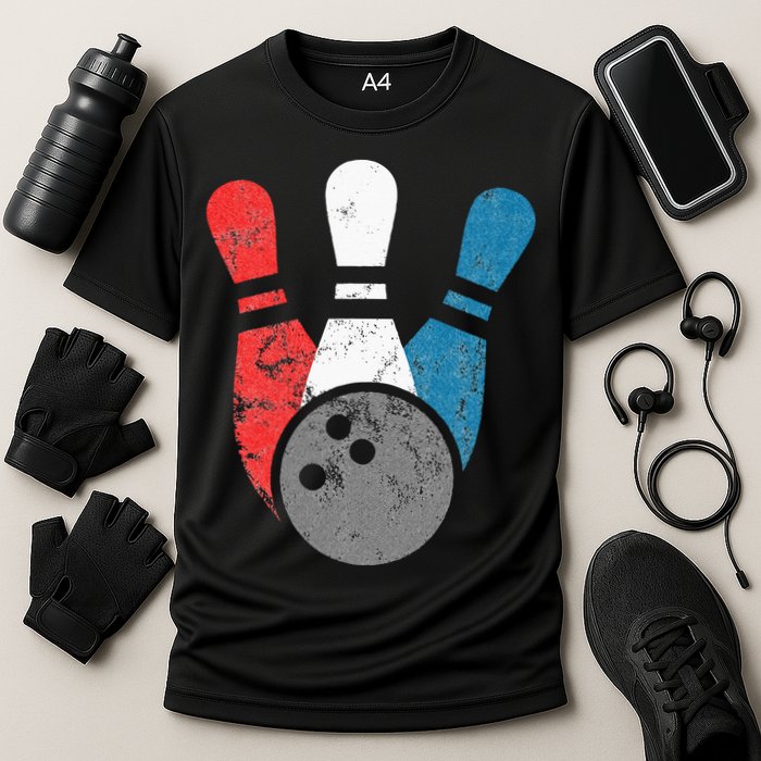 Distressed Bowling For Men Bowling Pins And Ball Cooling Performance Crew T-Shirt