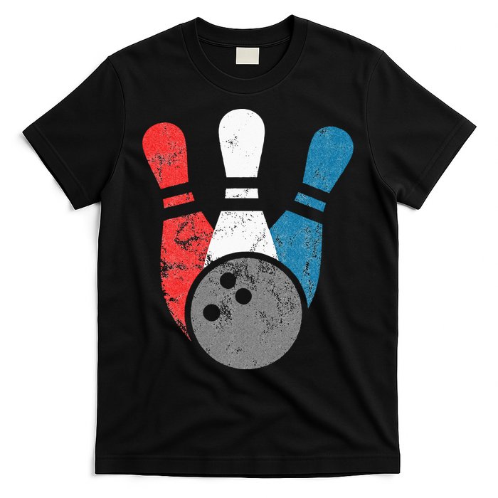 Distressed Bowling For Men Bowling Pins And Ball T-Shirt