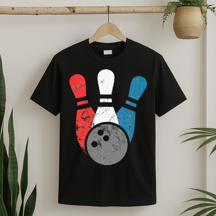 Distressed Bowling For Men Bowling Pins And Ball T-Shirt