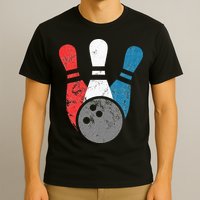 Distressed Bowling For Men Bowling Pins And Ball T-Shirt