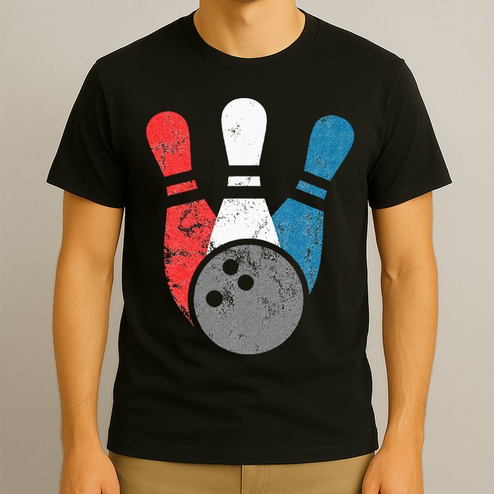 Distressed Bowling For Men Bowling Pins And Ball T-Shirt