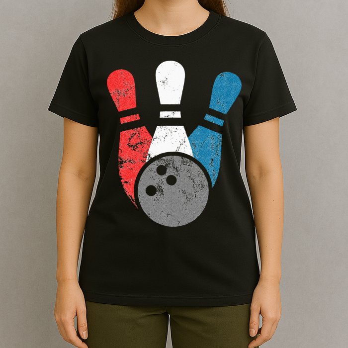 Distressed Bowling For Men Bowling Pins And Ball T-Shirt