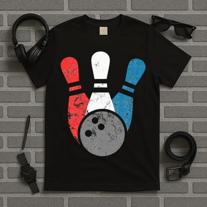 Distressed Bowling For Men Bowling Pins And Ball T-Shirt