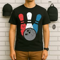 Distressed Bowling For Men Bowling Pins And Ball T-Shirt