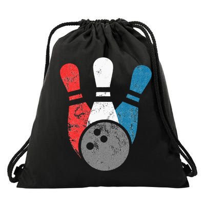 Distressed Bowling For Men Bowling Pins And Ball Drawstring Bag
