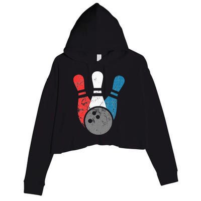 Distressed Bowling For Men Bowling Pins And Ball Crop Fleece Hoodie