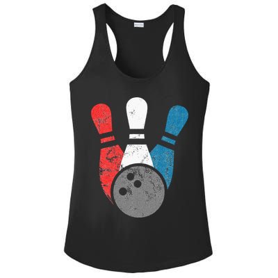 Distressed Bowling For Men Bowling Pins And Ball Ladies PosiCharge Competitor Racerback Tank