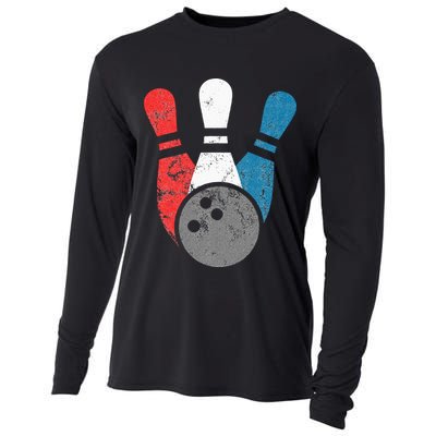 Distressed Bowling For Men Bowling Pins And Ball Cooling Performance Long Sleeve Crew