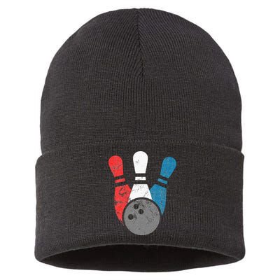 Distressed Bowling For Men Bowling Pins And Ball Sustainable Knit Beanie