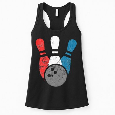 Distressed Bowling For Men Bowling Pins And Ball Womens Tank Top