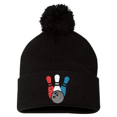 Distressed Bowling For Men Bowling Pins And Ball Pom Pom 12in Knit Beanie