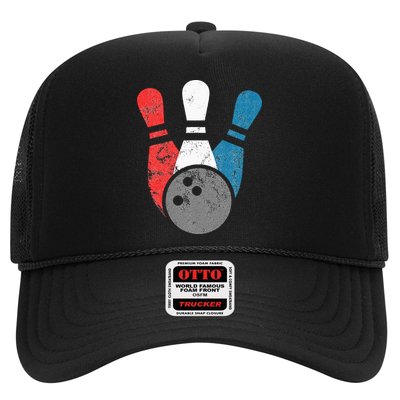 Distressed Bowling For Men Bowling Pins And Ball Trucker Hat