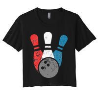Distressed Bowling For Men Bowling Pins And Ball Crop Top