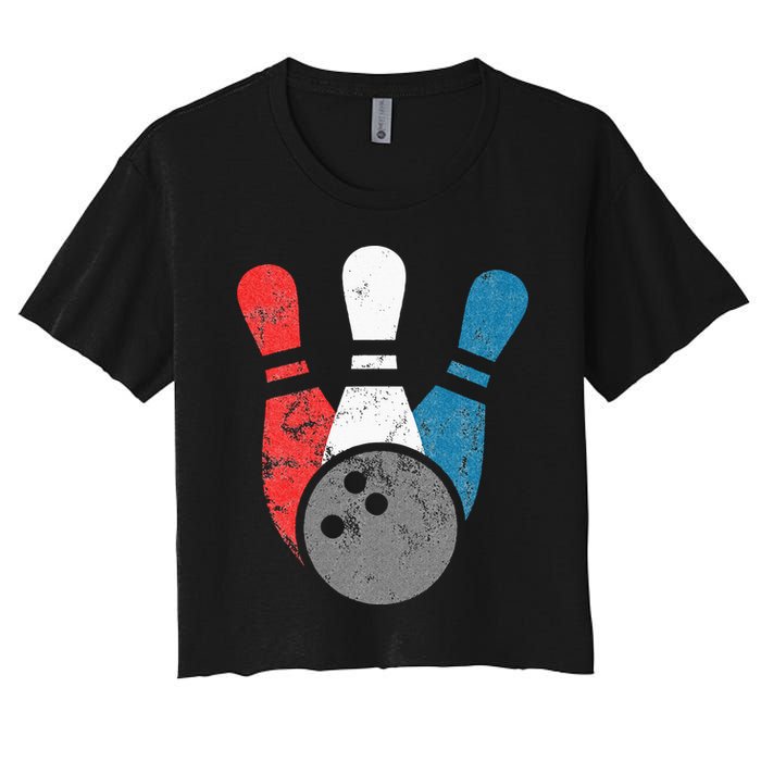 Distressed Bowling For Men Bowling Pins And Ball Crop Top