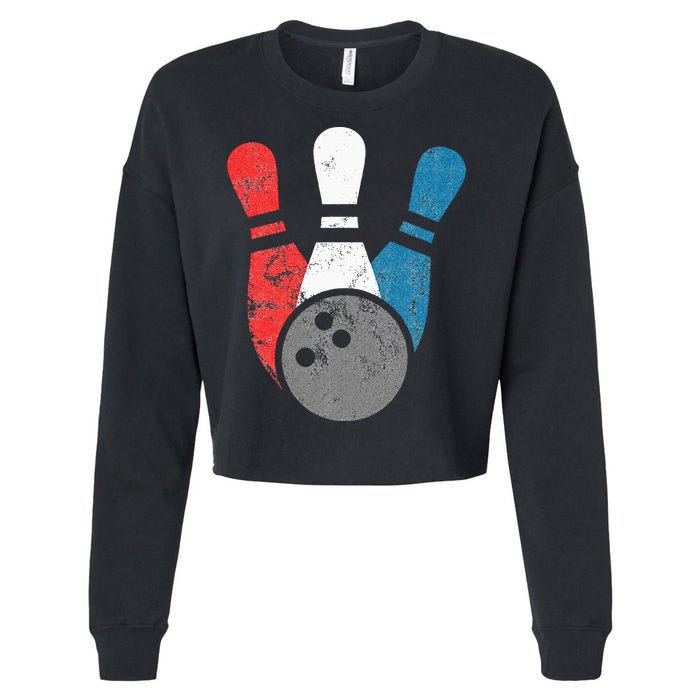 Distressed Bowling For Men Bowling Pins And Ball Cropped Pullover Crew