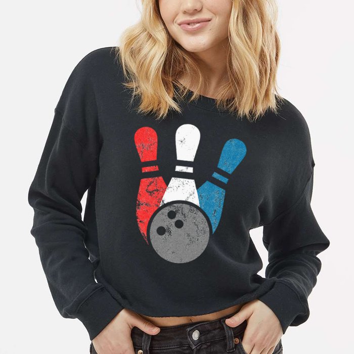 Distressed Bowling For Men Bowling Pins And Ball Cropped Pullover Crew