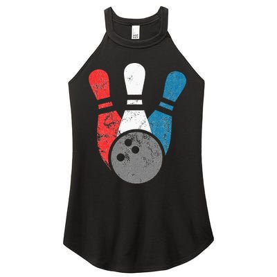 Distressed Bowling For Men Bowling Pins And Ball Women's Perfect Tri Rocker Tank