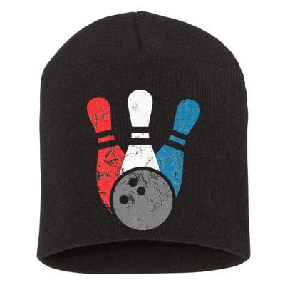 Distressed Bowling For Men Bowling Pins And Ball Short Acrylic Beanie