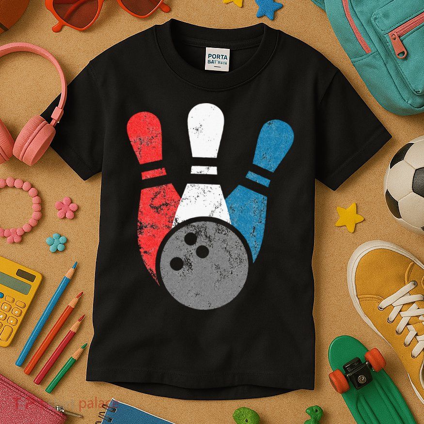 Distressed Bowling For Men Bowling Pins And Ball Kids T-Shirt