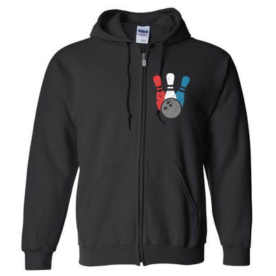 Distressed Bowling For Men Bowling Pins And Ball Full Zip Hoodie